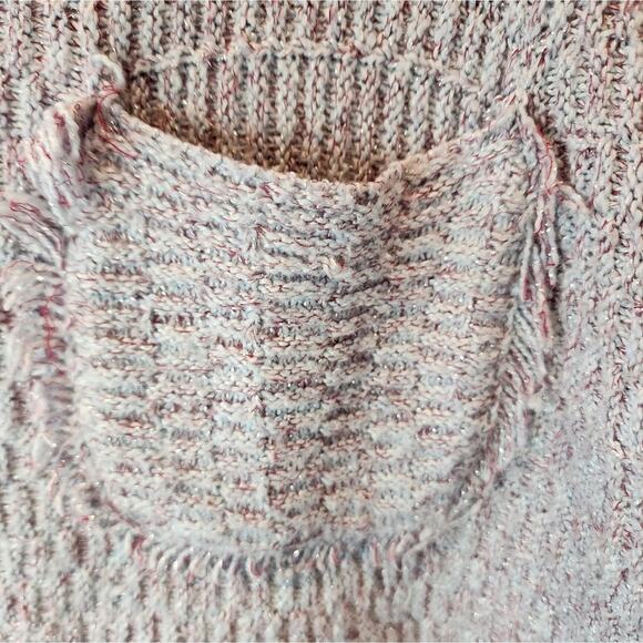 Shein Blue Lavender Metallic Boxy Sweater Crop Knit Fringe Hem Cropped Size XL - Picture 4 of 9